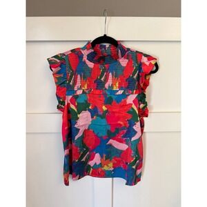 THML floral flutter sleeve top women's size small EUC